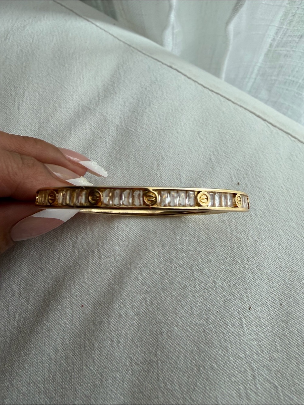 Gold Crystal-Accented Bangle Bracelet for Women